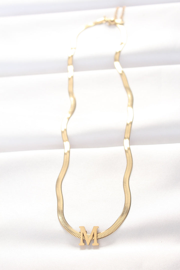 EBJ 316L Steel M Letter Gold Color Italian Chain Necklace - Syracuse