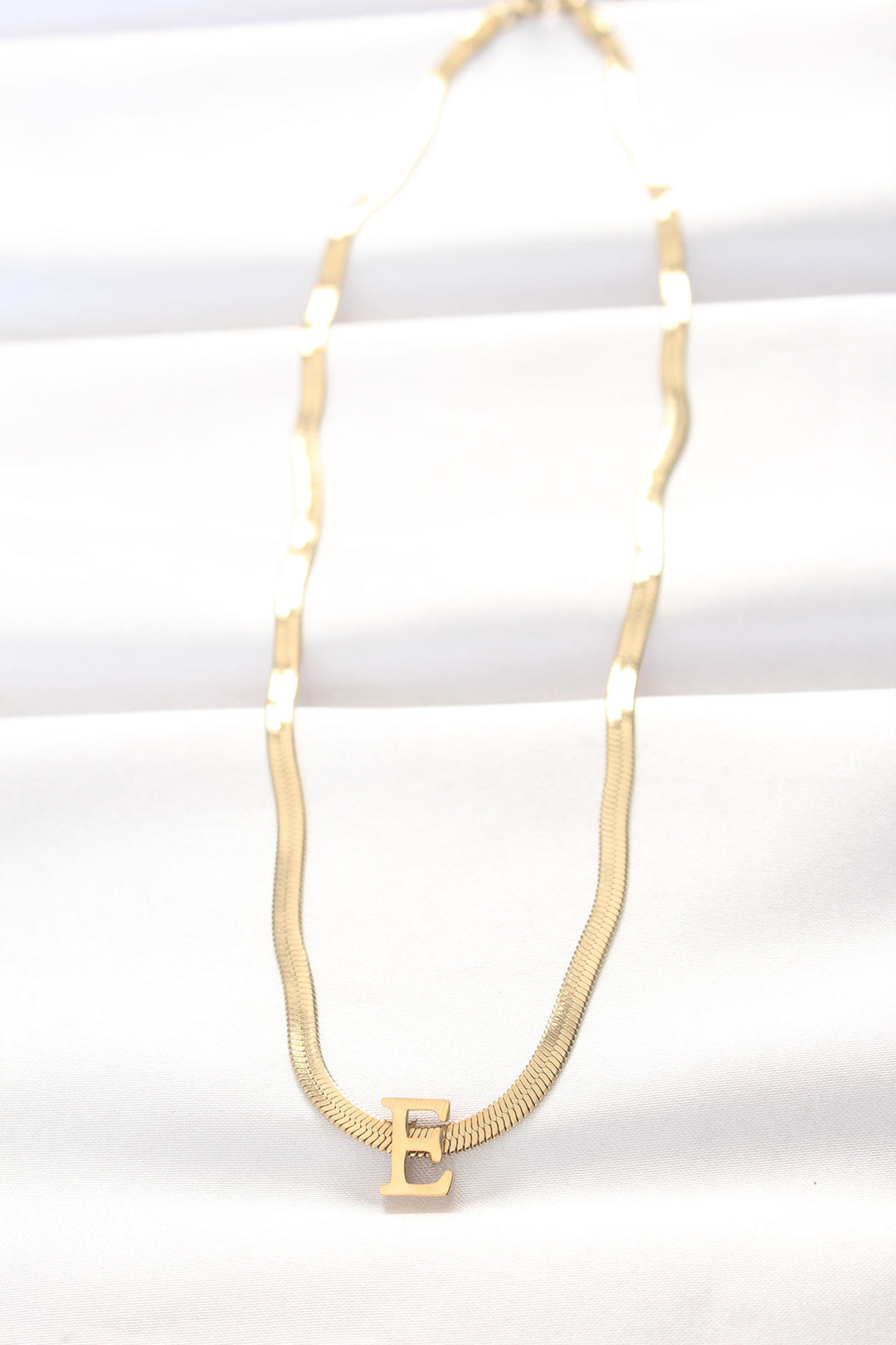 EBJ 316L Steel E Letter Gold Color Italian Chain Necklace - Teramo