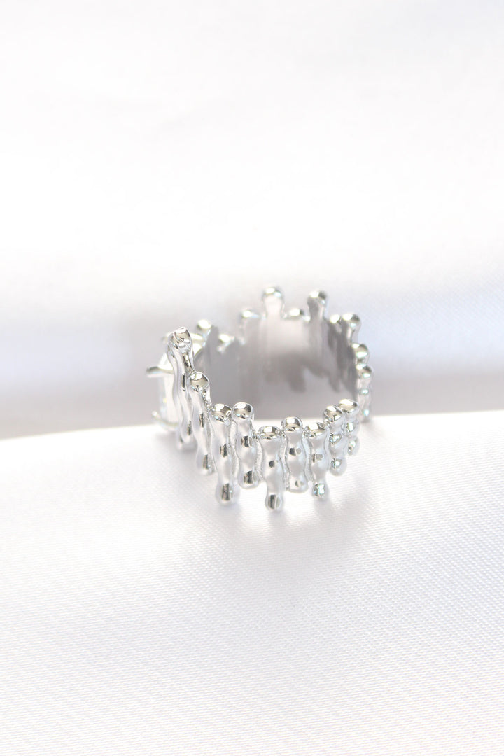 EBJ Silver Color Textured Thick Baguette Stone Design Adjustable Ring - Boulogne-Billancourt