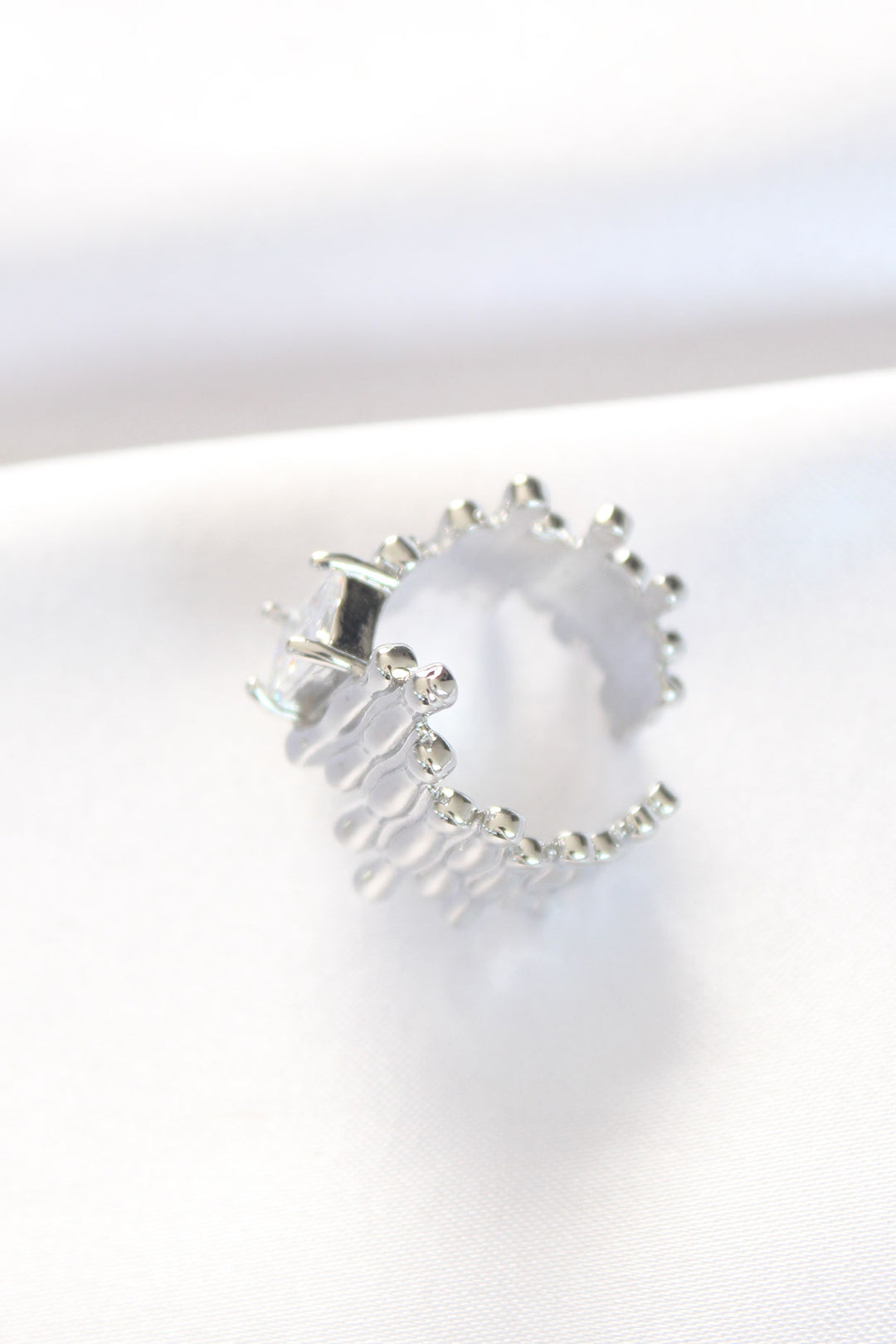 EBJ Silver Color Textured Thick Baguette Stone Design Adjustable Ring - Boulogne-Billancourt