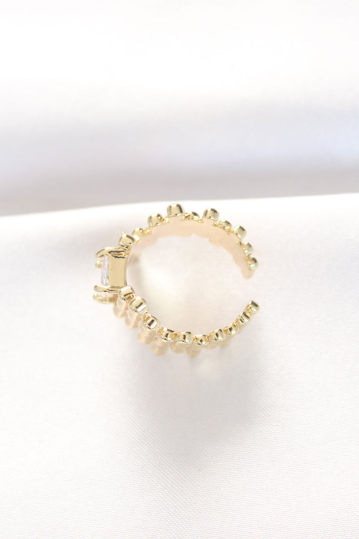 EBJ Gold Color Textured Thick Baguette Stone Design Adjustable Ring - Nelson