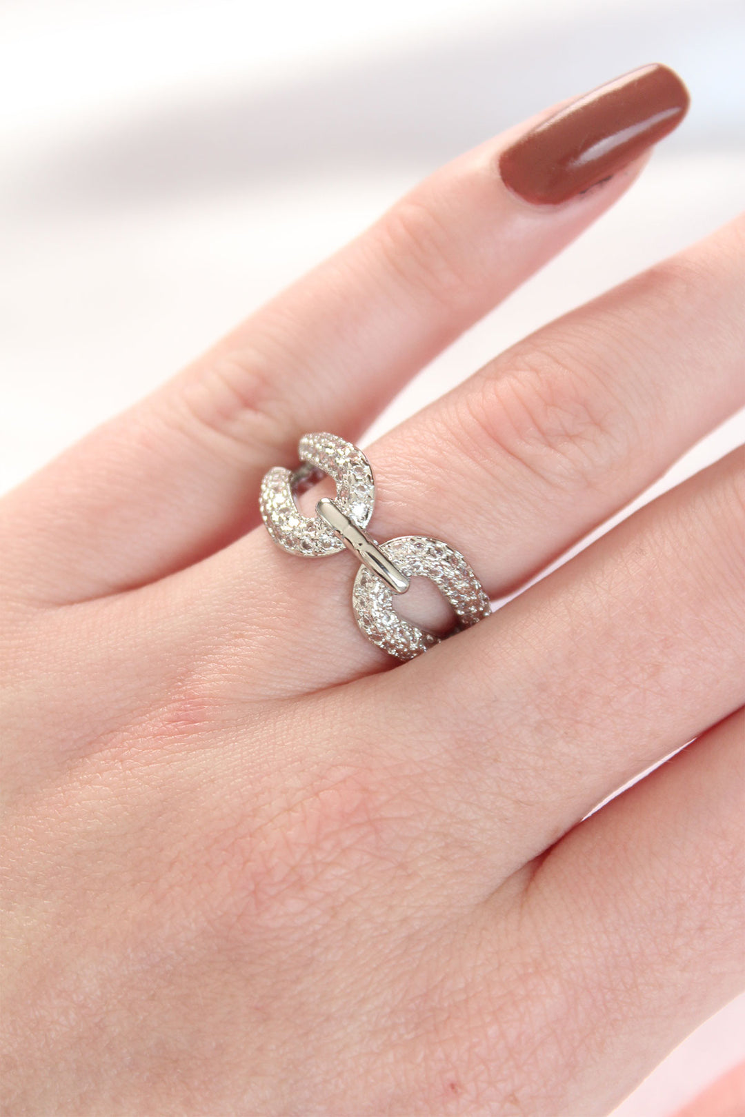 EBJ Adjustable Ring with Zircon Stone in Silver Color - Six-Fours-les-Plages