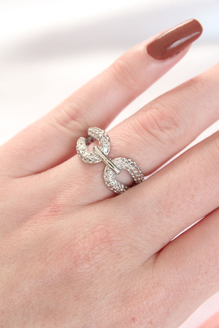 EBJ Adjustable Ring with Zircon Stone in Silver Color - Six-Fours-les-Plages