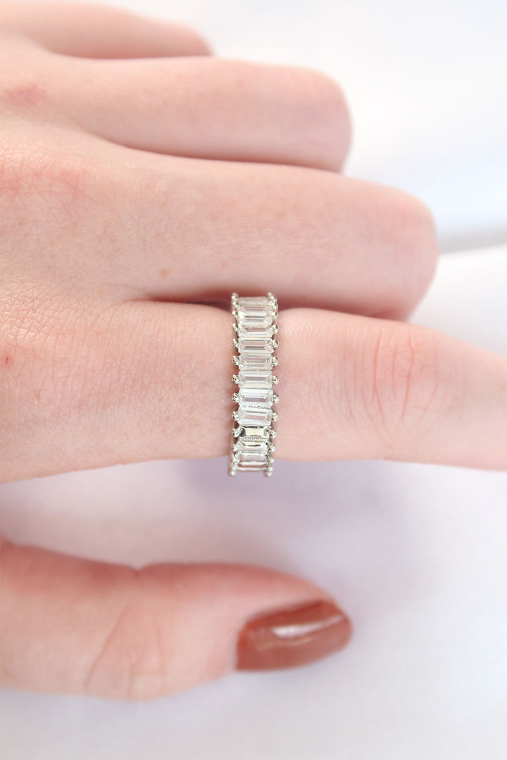 EBJ Adjustable Ring with Sequential Baguette Stone Silver Color - Câmara de Lobos