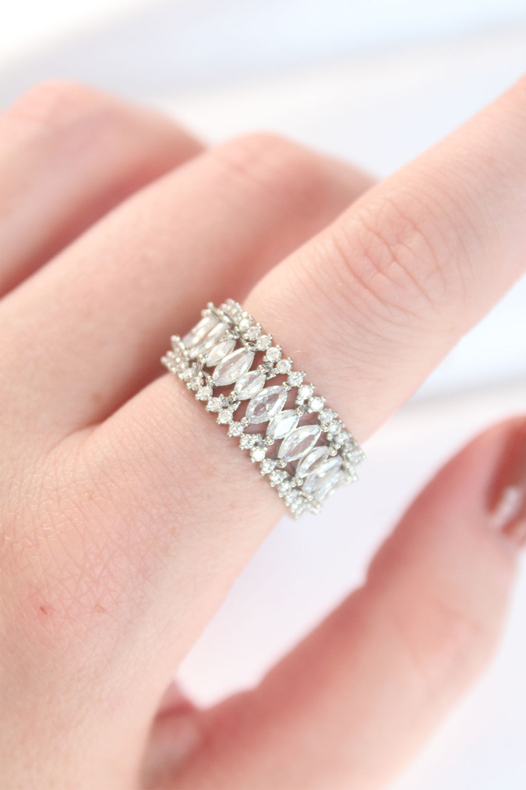 EBJ Thick Zircon Stone Silver Color Adjustable Ring - Acton