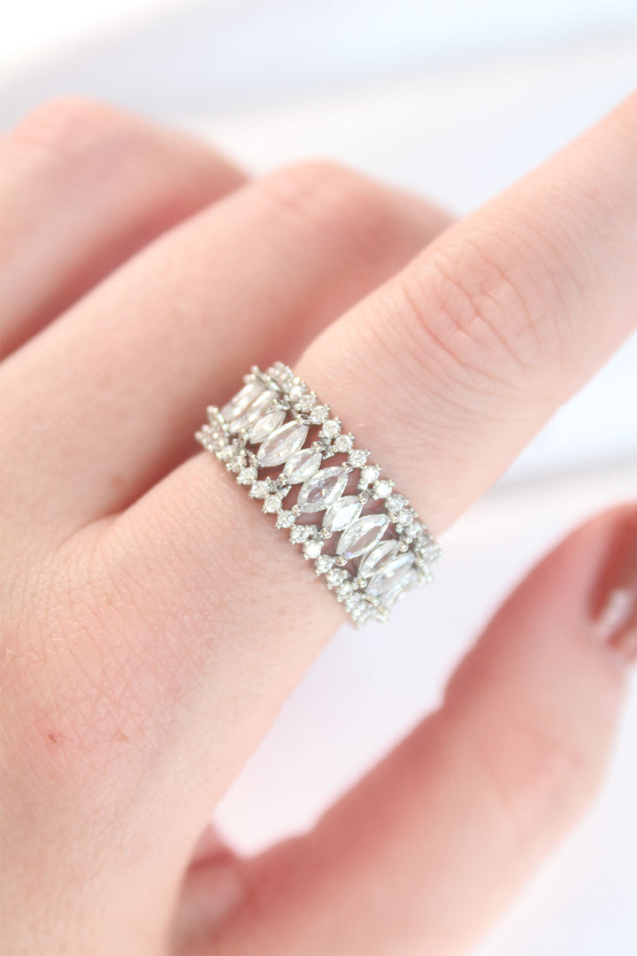 EBJ Thick Zircon Stone Silver Color Adjustable Ring - Acton