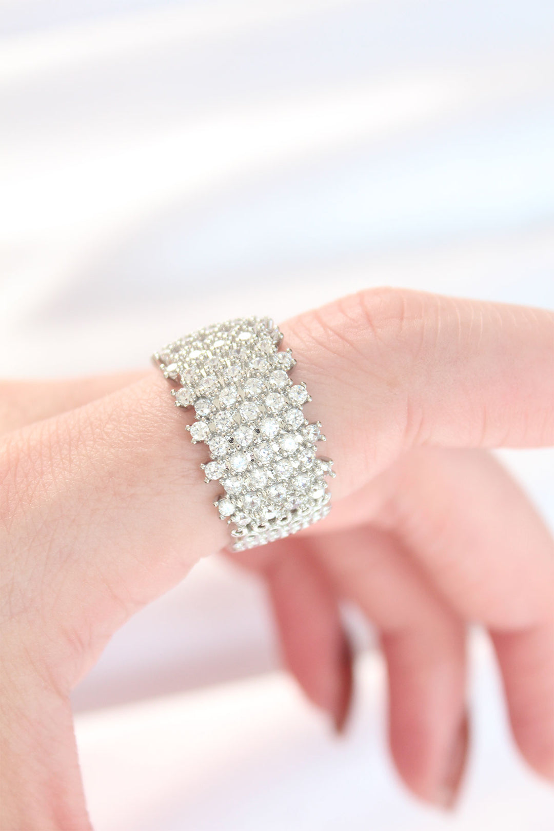 EBJ Zircon Stone Coated Silver Color Adjustable Thick Ring - Santee