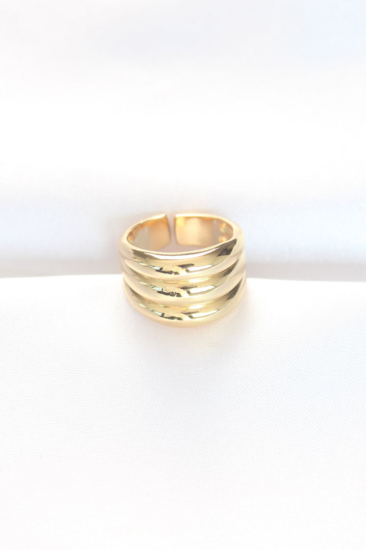 EBJ Gold Color Adjustable Striped Dome Ring - Swadlincote