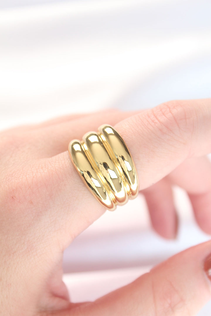 EBJ Gold Color Adjustable Striped Dome Ring - Swadlincote