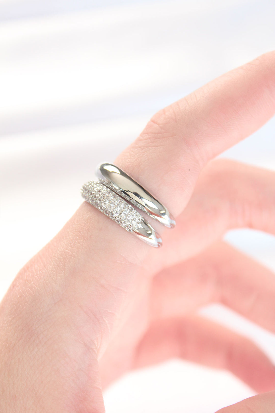 EBJ Adjustable Dome Ring with 2 Zircon Stones in Silver Color - Ballarat