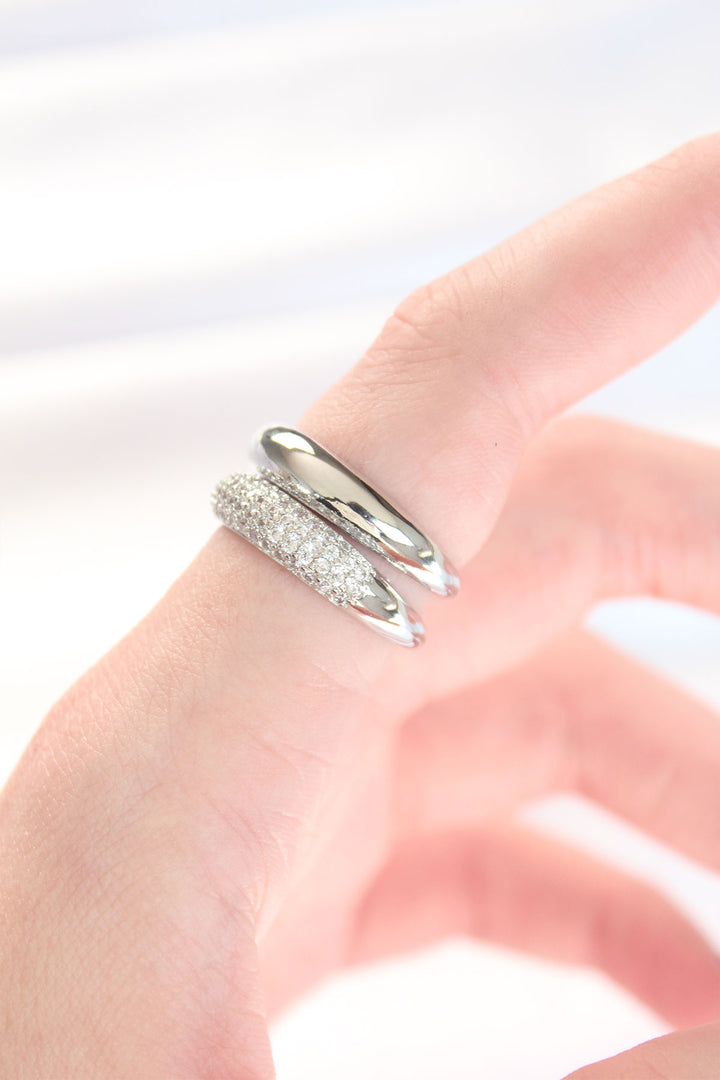 EBJ Adjustable Dome Ring with 2 Zircon Stones in Silver Color - Ballarat