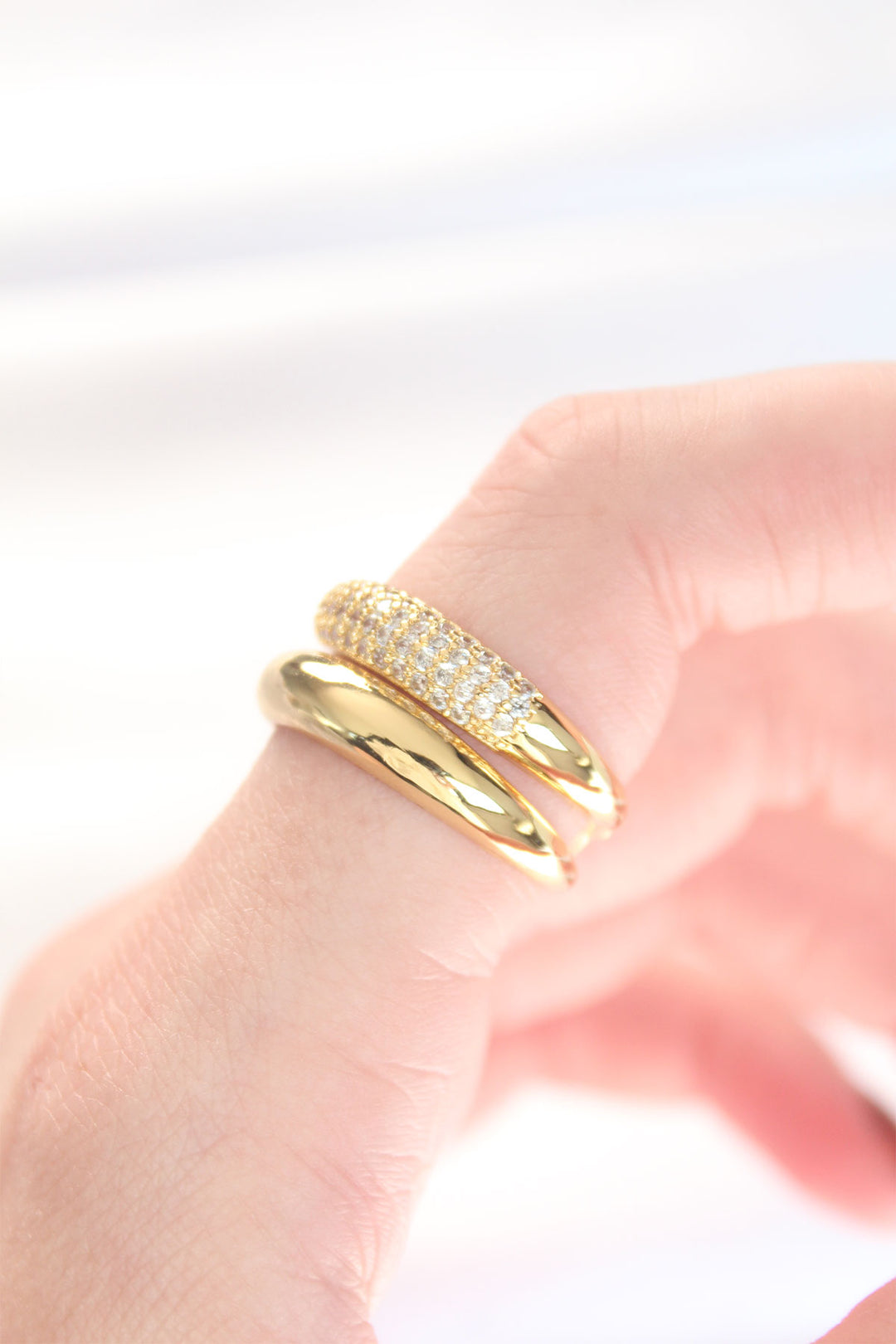 EBJ Adjustable Dome Ring with 2 Zircon Stones in Gold Color - Neuss