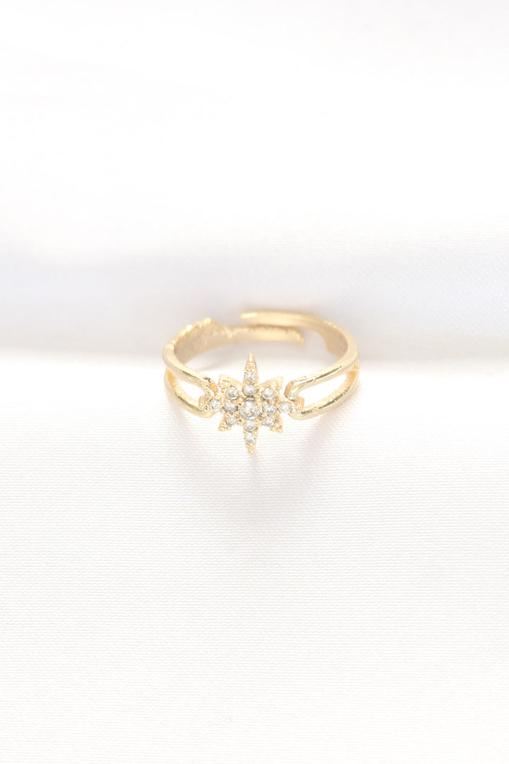 EBJ Gold Color North Star Adjustable Ring with Zircon Stone - Freeport