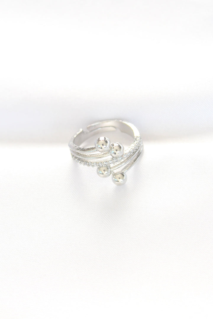 EBJ Topçuk Model Zircon Stone Silver Color Adjustable Ring - Lombard