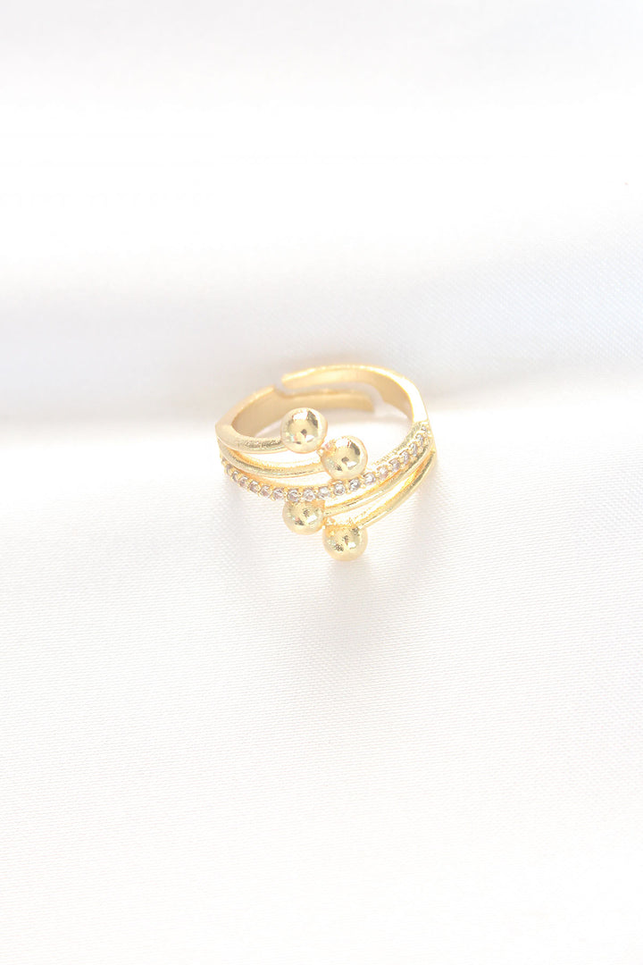 EBJ Topçuk Model Zircon Stone Gold Color Adjustable Ring - Brampton