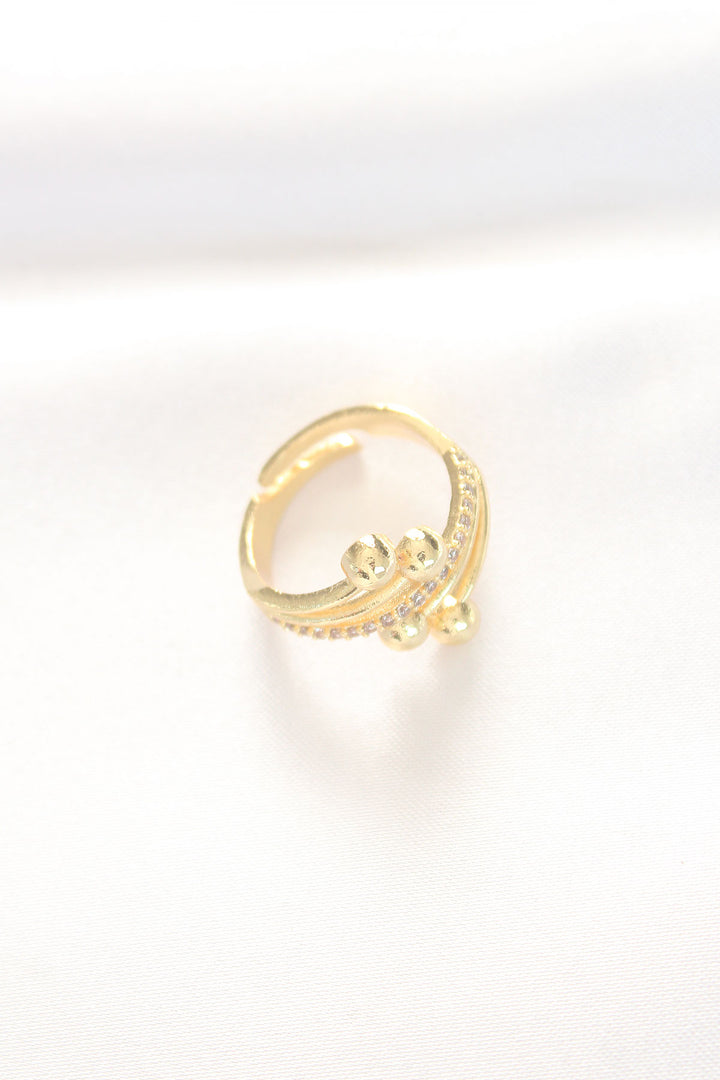 EBJ Topçuk Model Zircon Stone Gold Color Adjustable Ring - Brampton