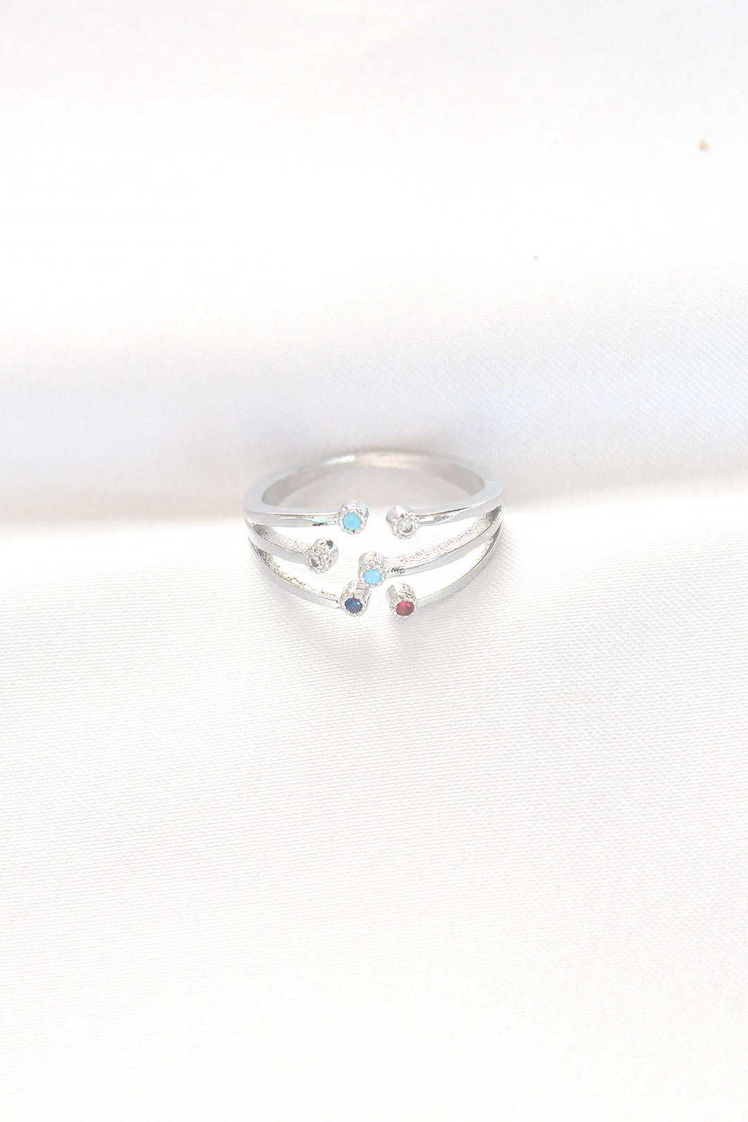 EBJ Adjustable Ring with Colorful Zircon Stone in Silver Color - St. Charles