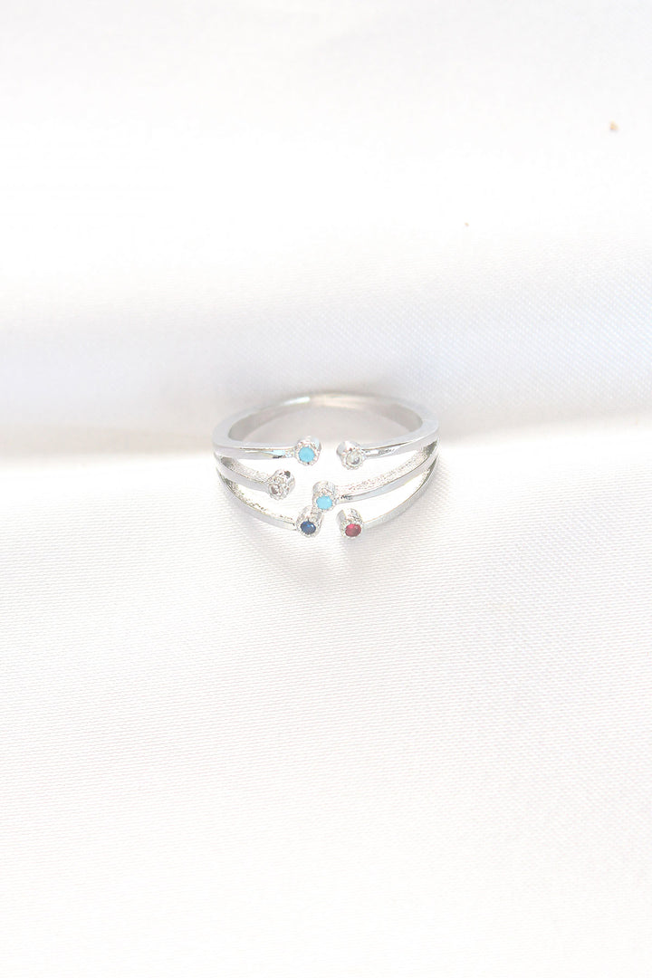 EBJ Adjustable Ring with Colorful Zircon Stone in Silver Color - St. Charles