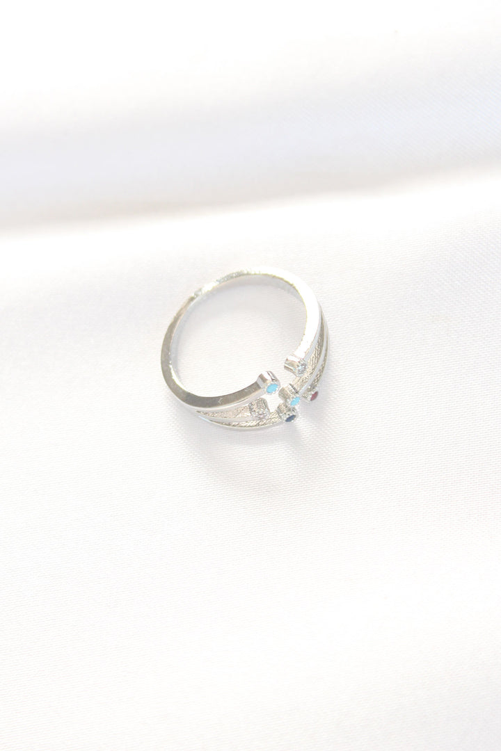 EBJ Adjustable Ring with Colorful Zircon Stone in Silver Color - St. Charles