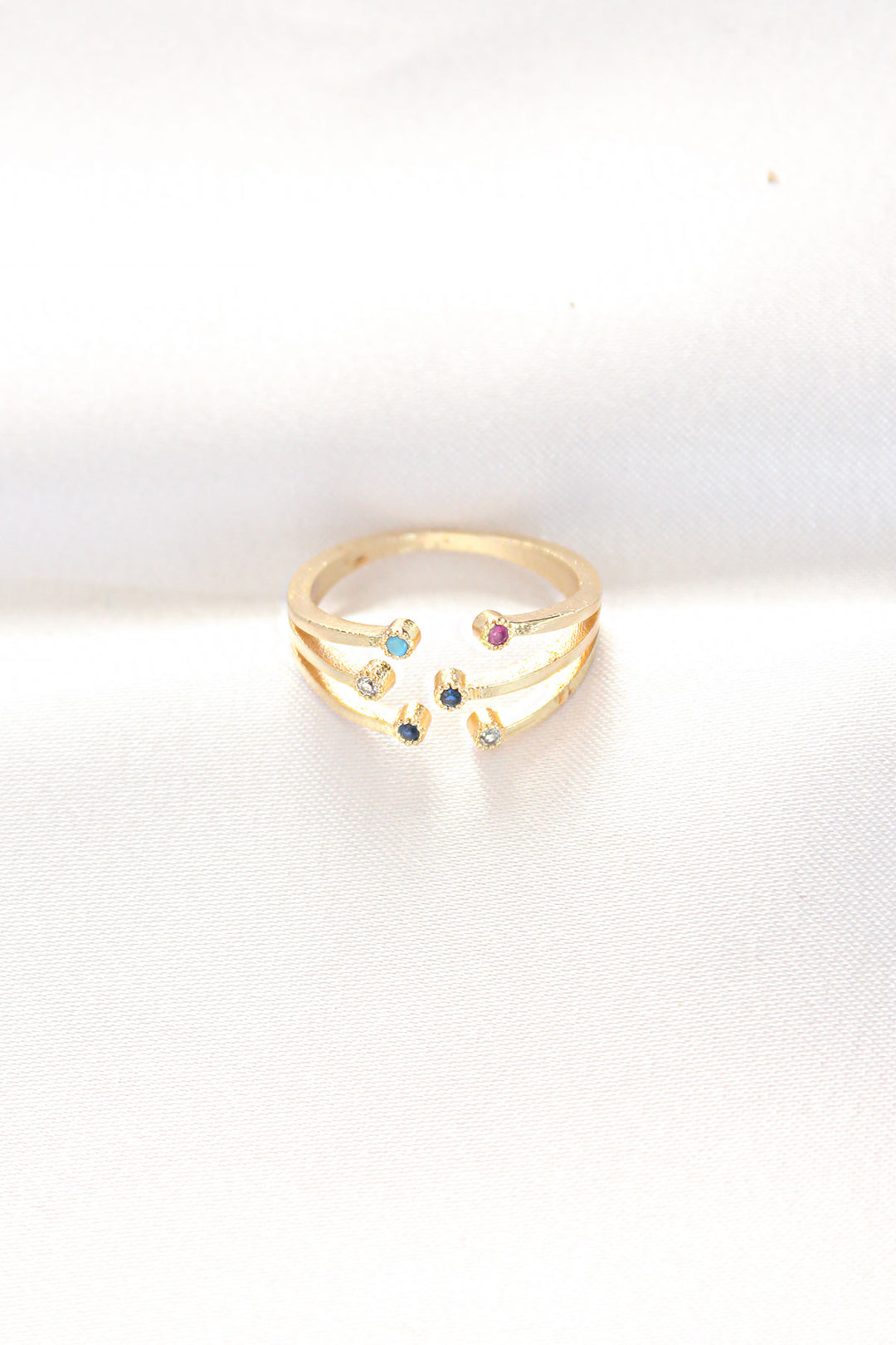 EBJ Colorful Zircon Stone Gold Adjustable Ring - Frontera