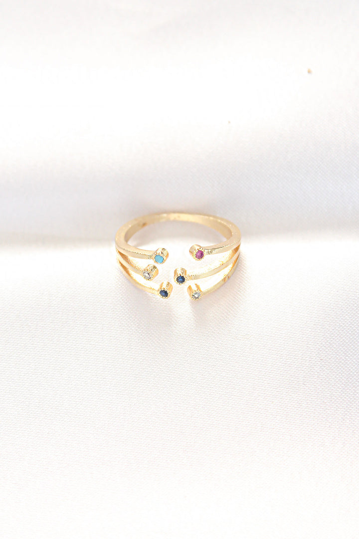 EBJ Colorful Zircon Stone Gold Adjustable Ring - Frontera