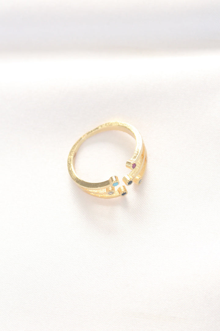 EBJ Colorful Zircon Stone Gold Adjustable Ring - Frontera