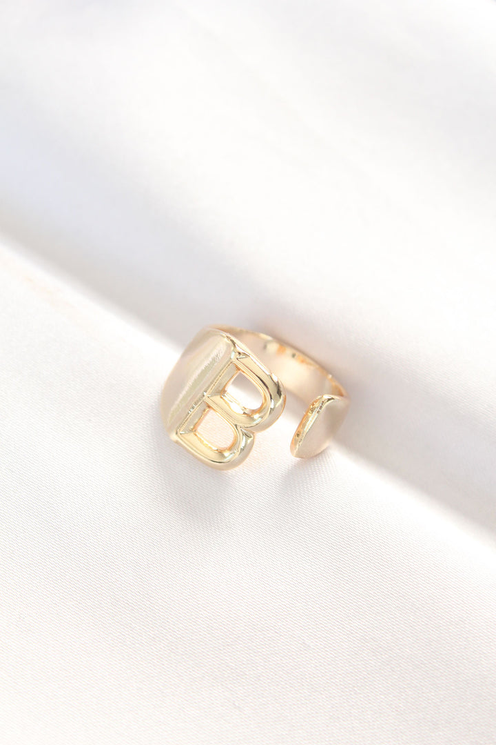 EBJ B Letter Gold Color Adjustable Ring - Germering