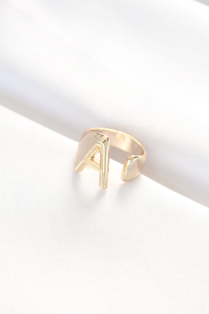 EBJ A Letter Gold Color Adjustable Ring - Tepic