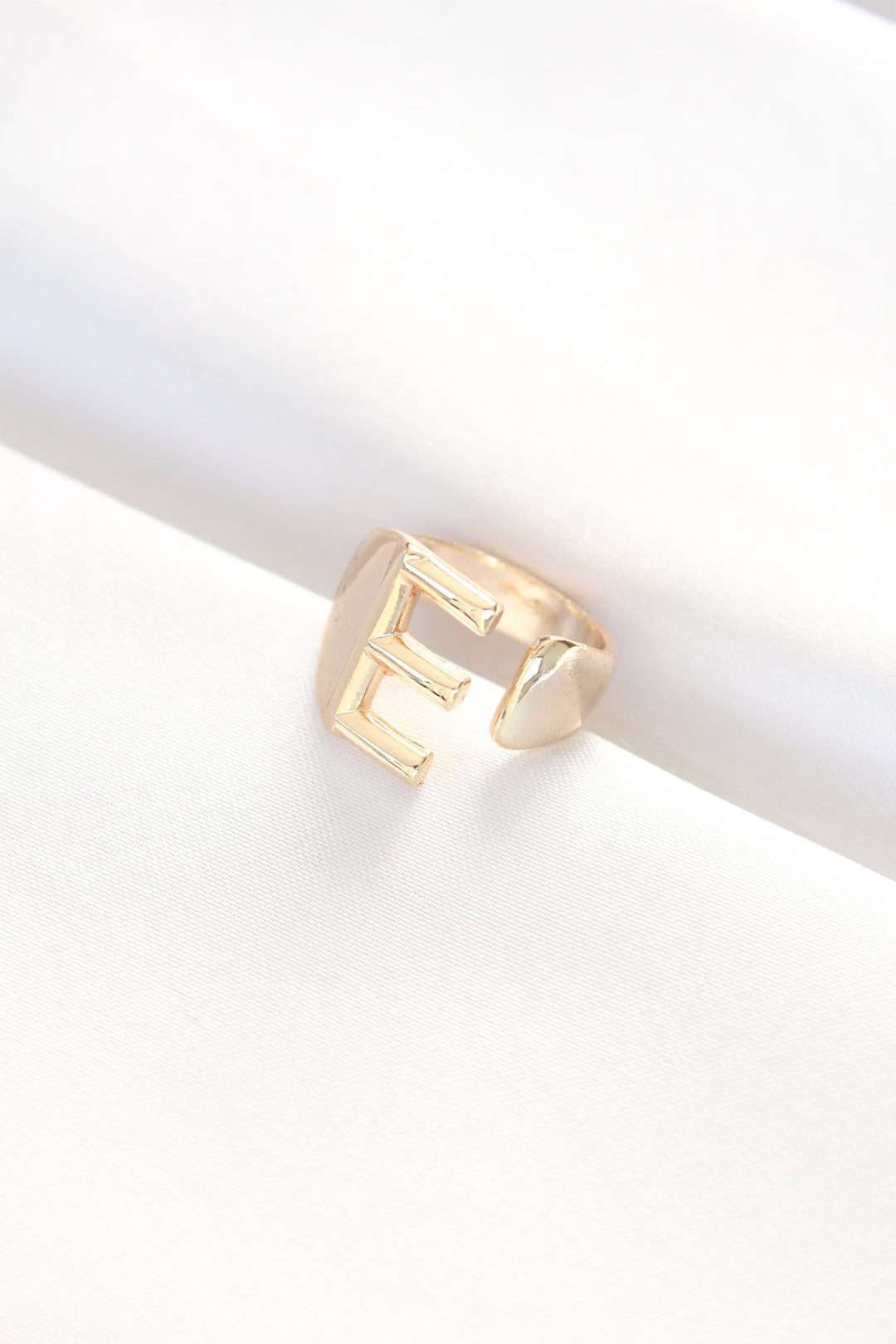 EBJ Gold Adjustable Ring with E Initial - Broken Arrow