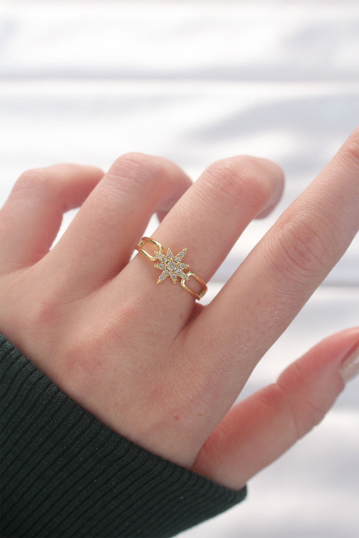 EBJ Gold Color North Star Adjustable Ring with Zircon Stone - Freeport
