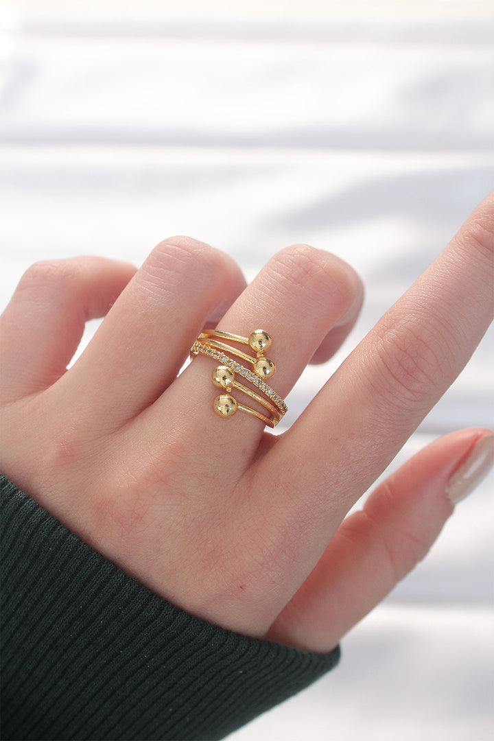 EBJ Topçuk Model Zircon Stone Gold Color Adjustable Ring - Brampton