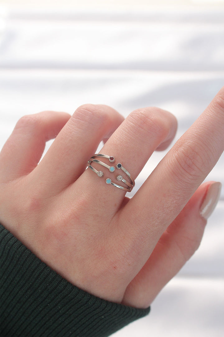 EBJ Adjustable Ring with Colorful Zircon Stone in Silver Color - St. Charles