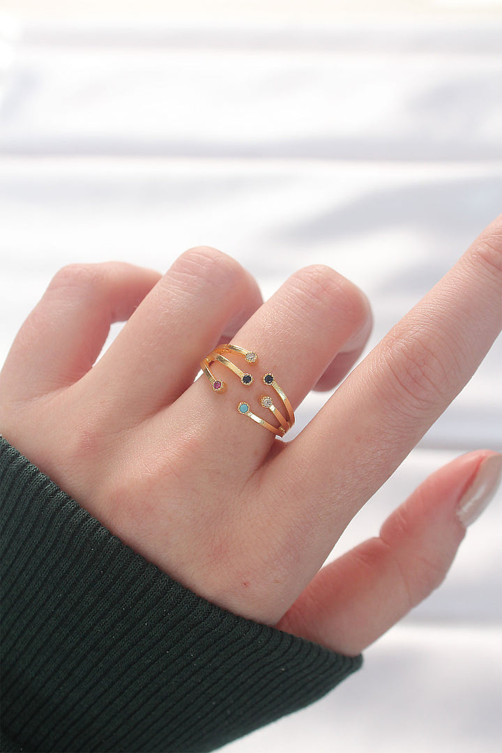 EBJ Colorful Zircon Stone Gold Adjustable Ring - Frontera