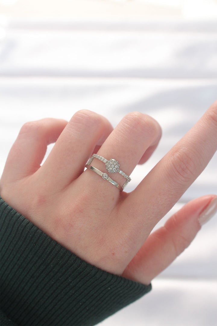 EBJ Adjustable Ring with 2-Piece Ball Design in Silver Color - San Juan