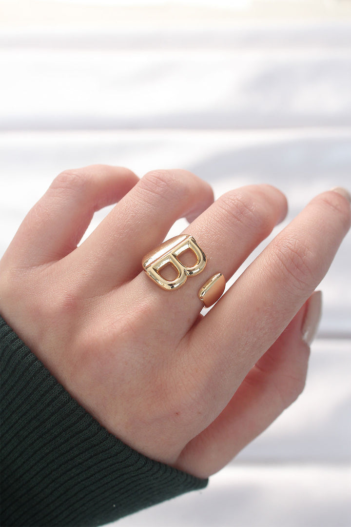 EBJ B Letter Gold Color Adjustable Ring - Germering