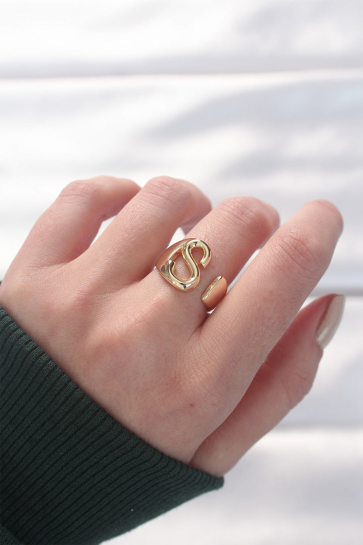 EBJ Adjustable Gold Color Ring with S Initial - Schwäbisch Gmünd
