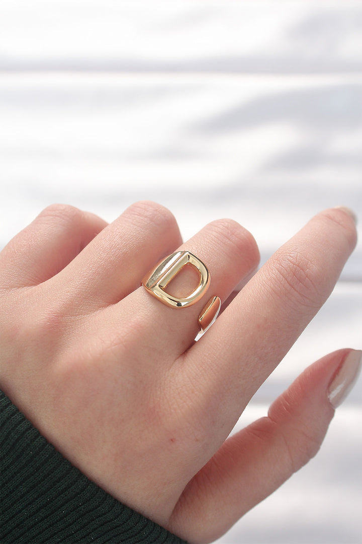 EBJ Adjustable Gold Color Ring with D Initial - Palmela