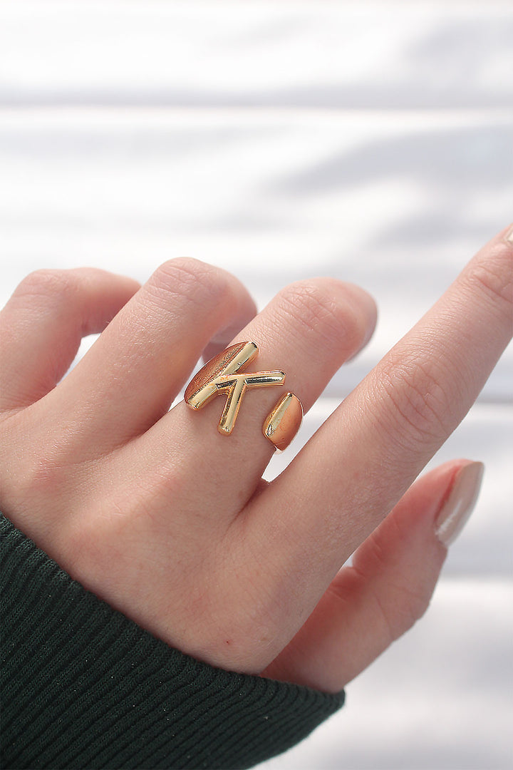 EBJ Gold Adjustable Ring with K Initial - Roseville