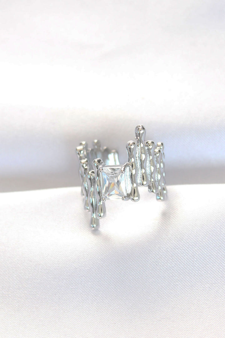 EBJ Silver Color Textured Thick Baguette Stone Design Adjustable Ring - Boulogne-Billancourt