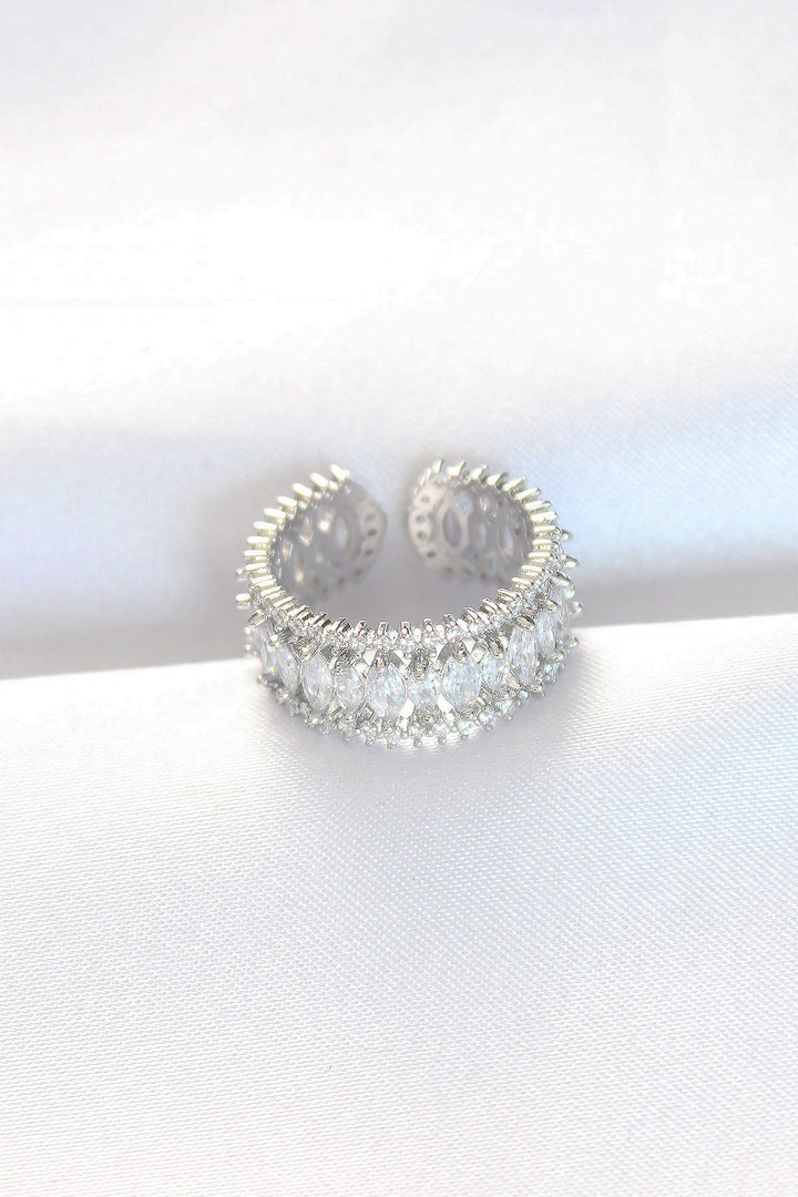 EBJ Thick Zircon Stone Silver Color Adjustable Ring - Acton