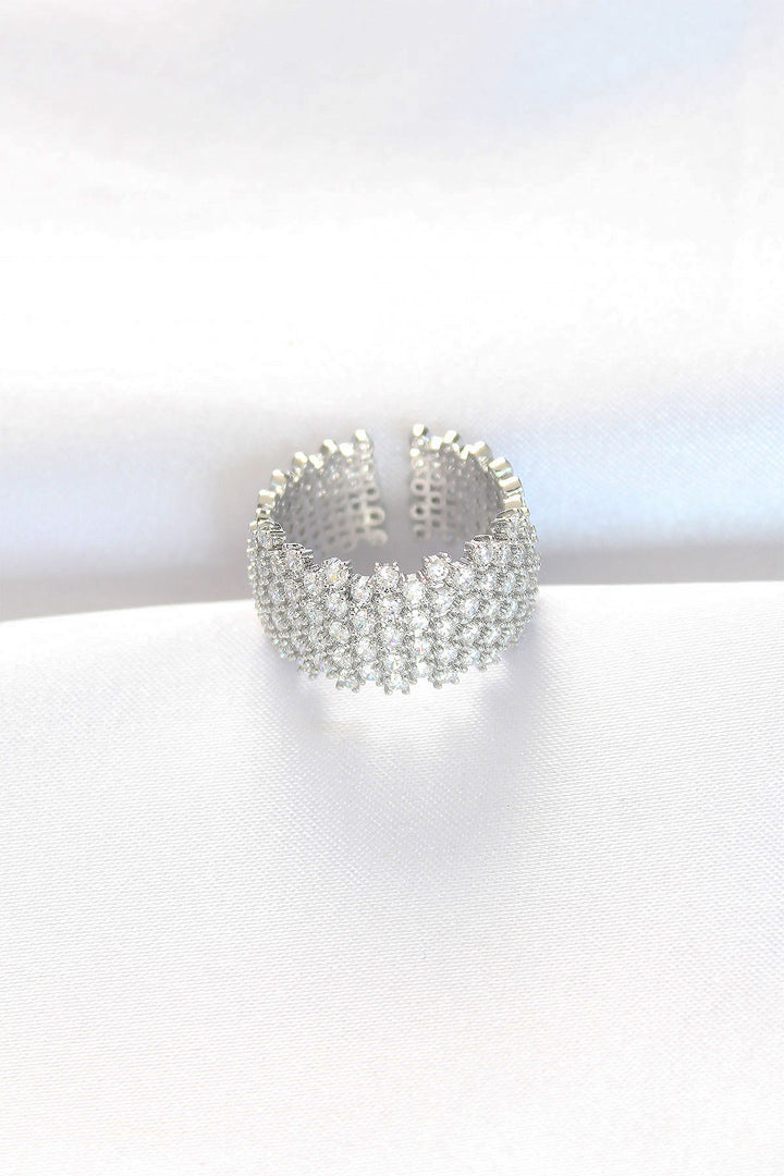 EBJ Zircon Stone Coated Silver Color Adjustable Thick Ring - Santee
