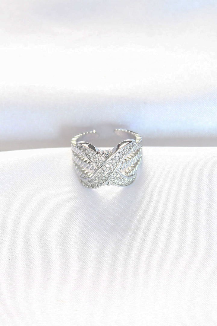 EBJ Thick Zircon Stone Silver Color Adjustable X Design Ring - Alicante