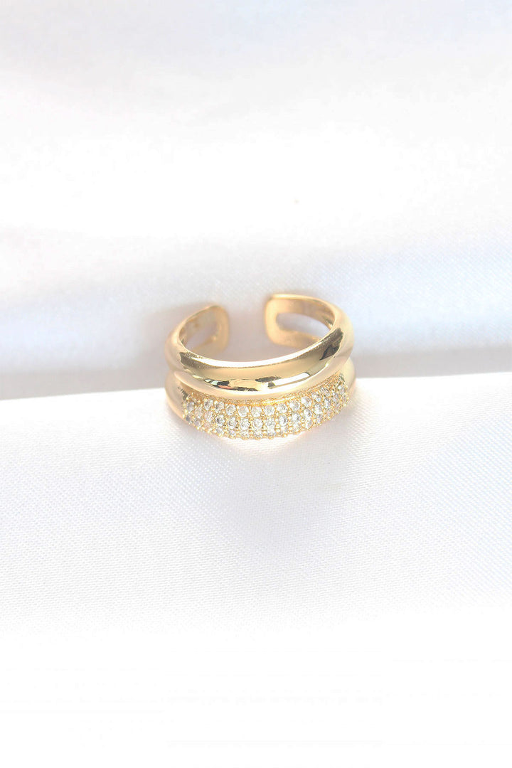EBJ Adjustable Dome Ring with 2 Zircon Stones in Gold Color - Neuss