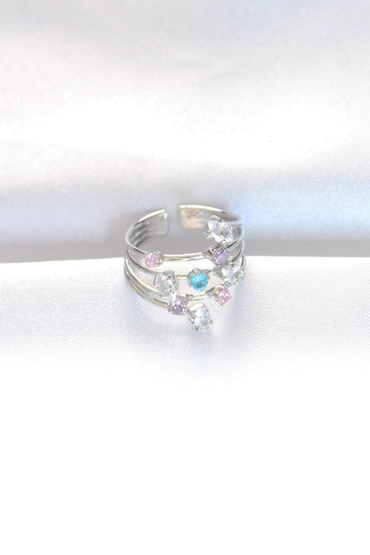 EBJ Adjustable Ring with Colorful Zircon Stone in Silver Color - Cranston
