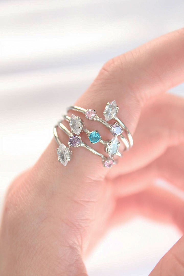 EBJ Adjustable Ring with Colorful Zircon Stone in Silver Color - Cranston