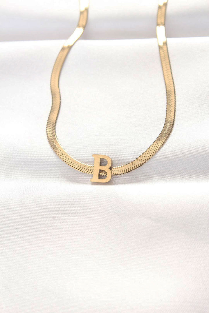 EBJ 316L Steel B Letter Gold Color Italian Chain Necklace - Margate