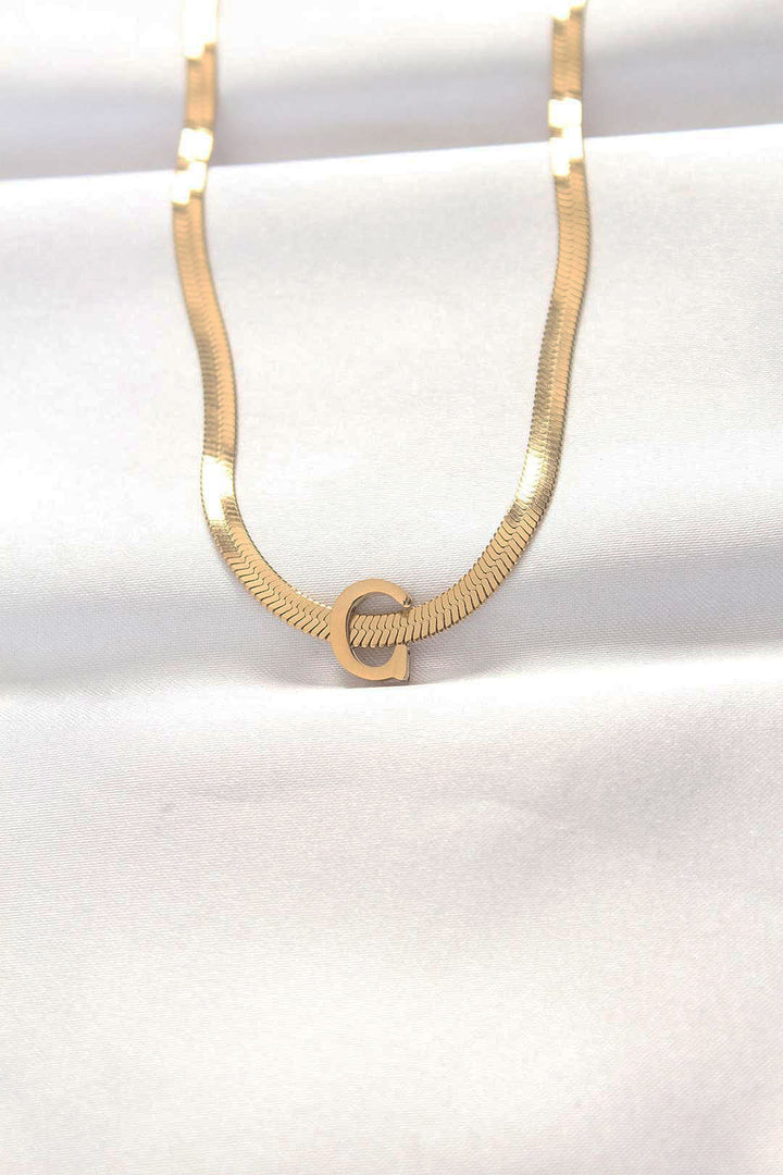 EBJ 316L Steel C Letter Gold Color Italian Chain Necklace - Olot