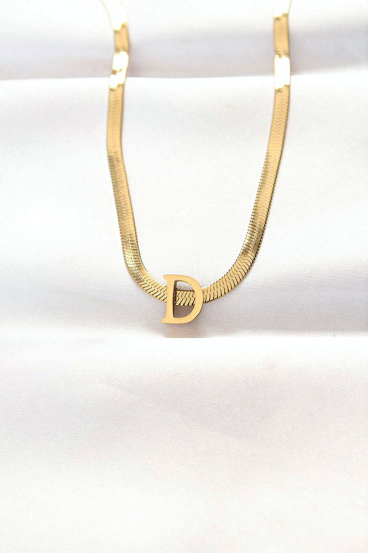 EBJ 316L Steel D Letter Gold Color Italian Chain Necklace - Lecco