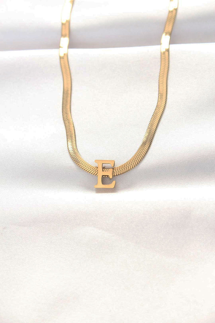 EBJ 316L Steel E Letter Gold Color Italian Chain Necklace - Teramo