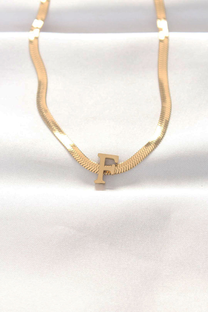EBJ 316L Steel F Letter Gold Color Italian Chain Necklace - Cambridge